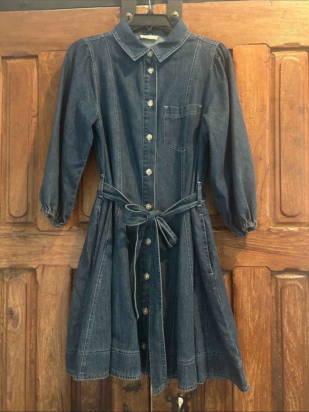 Urban Daisy Dark Blue Denim Dress with Tie Waist